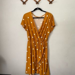 derek heart Mustard Polka Dot Wrap Dress